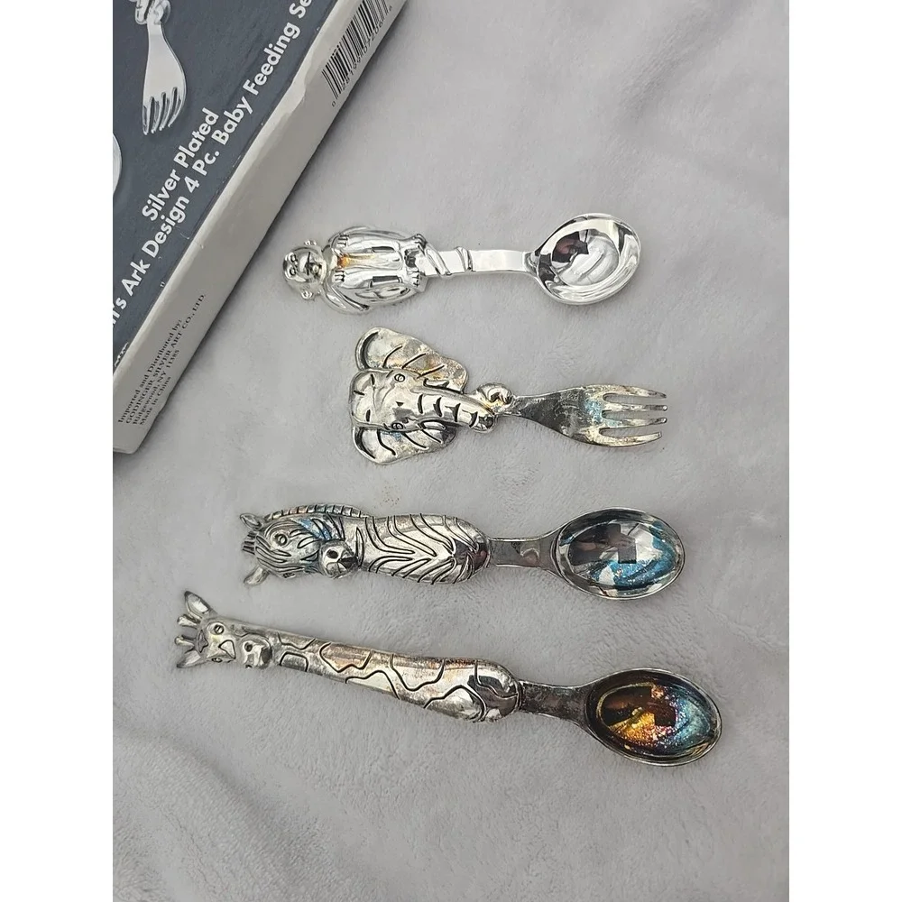 Godinger‎ Silver Plated Noah's Ark Design 4 Piece Baby Feeding Set - Item #7206